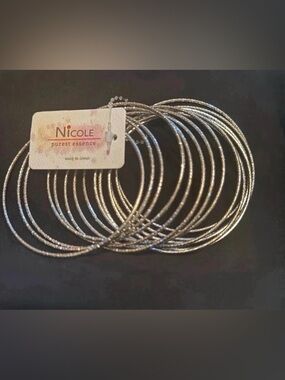 Nicole Purest Essence Silver-Toned Stackable Textured Bangle Bracelets